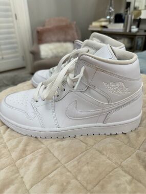 Nike Air Jordan 1 Mid White Leather Sneakers